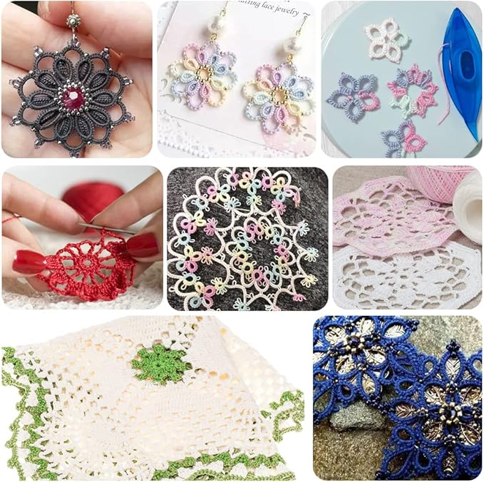 BUTUZE Tatting Shuttle Kit, 10 PCS Plastic Tatting Shuttle with Beading Needles Crochet Hooks Knitting Needles Big Eye Needles Tatting Needles for DIY Hand Lacemaking Craft Tool Weave Yarn Set