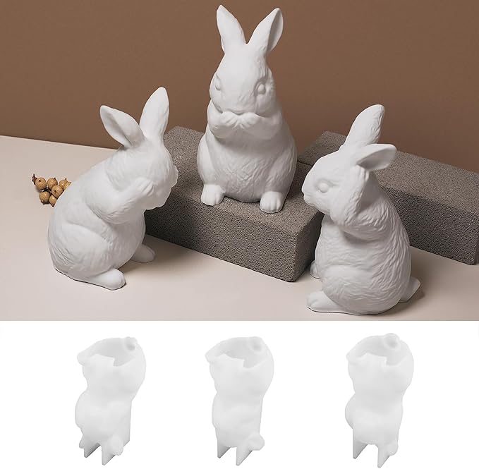 3 Wise Rabbit Molds - No See/Speak/Hear Candle 3 Pack Bunny Resin Mold - Resin Casting Silicone Molds for Home Decor & Candle Making Wave Spiral Mold