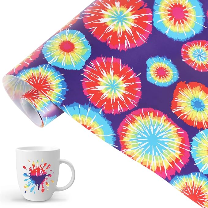 Tintnut Permanent Vinyl Tie Dye Roll - 12 inch x 5ft, Small Gradient Swirl Pattern Adhesive Vinyl Sheets for Decor Sticker Compatible with Cricut, Silhouette, Cameo Cutters
