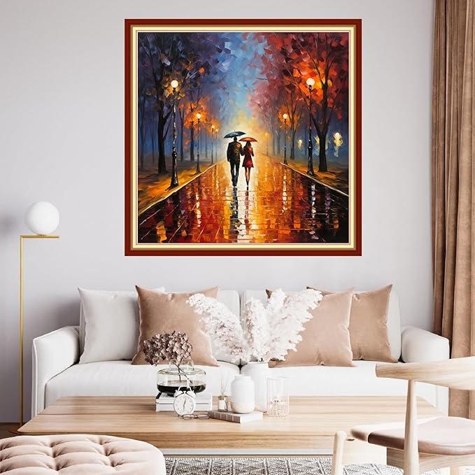 Findvoor Stamped Cross Stitch Kits for Beginner Embroidery Kits for Beginners Adults DIY 11CT Cross Stitch Patterns Needlepoint Kits Crossstitching Kits-Strolling Rainy Night 18x18 inch