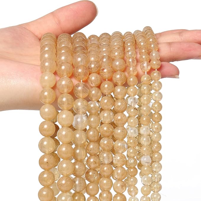 35pcs 10mm Natural Stone Beads Gold Rutilated Quartz Beads Crystal Gemstone for Jewelry Making, DIY Bracelet Necklace