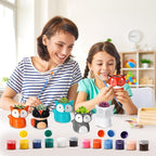 Pasimy 6 Set DIY Ceramic Succulent Planter Pots Paint Your Own Flower Pots Craft Kit Unpainted Bisque Paintable Flowerpot with Brush Palette Ready to Paint for Family Activity Gift(Fox)