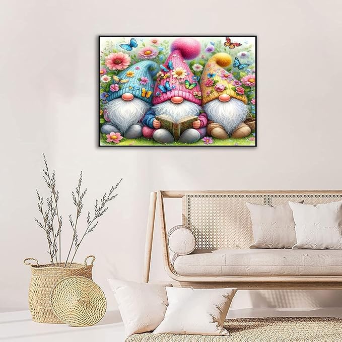 Lzyueyuan Gnomes Stamped Cross Stitch Kits for Adults Beginner,Book Flower Cross Stitch Ornament Kits Counted Embroidery Needlepoint Kits Home Decor 15.7X11.8inch