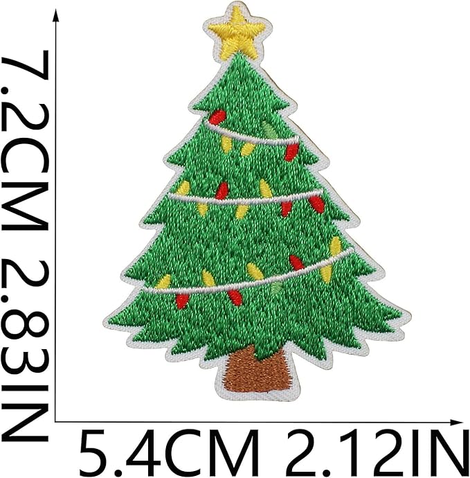 Christmas Tree Iron on Patches 12Pcs Chenille Embroidery Sew on Stickers Applique for DIY Crafts T Shirt Clothing Jackets Backpacks Jeans Party Decorations Accessories