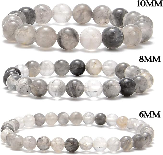 NCB 100Pcs 8mm Natural Stone Cloudy Quartz Crystal Round Loose Stone Spacer Beads with Free Crystal Stretch Cord for Jewelry Making