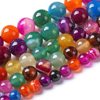 12MM Natural Stone Colorful Stripe Agate Energy Healing Beads Round Loose Beads for Jewelry Making Bracelet 32pcs 15"