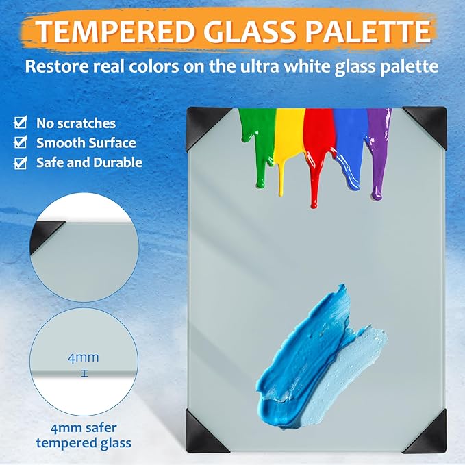 Glass Palette for Oil Painting 16 x 12 Inches, Grey Paint Mixing Palette, Painting Supplies for Acrylic Painting for Use with All Art Media, Artists, Adults