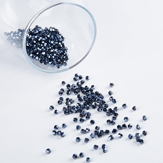 1200PCS 3mm Bicone Crystal Glass Beads for Jewelry Making, Sparkling Mini Beads for Suncatchers, DIY Bracelets & Craft Projects (Navy Blue)