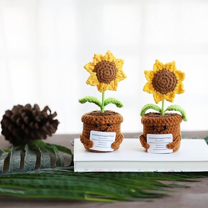 Inspirational Gifts for Women, Positive Crochet Animals, Emotional Support Home Decor Knitting Flower, Handmade Crochet Sunflower Motivational Gifts for Women