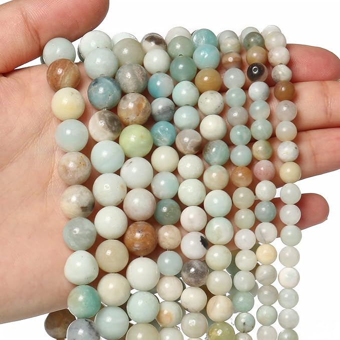 35pcs 10mm Natural Stone Beads Amazonite Beads Energy Crystal Healing Power Gemstone for Jewelry Making, DIY Bracelet Necklace