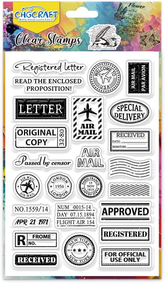 CHGCRAFT Vintage Air Mail Clear Stamps Postage Transparent Stamps Silicone Clear Stamp Seals for DIY Scrapbooking Photo Album Decoration, 4.3x6.3inch