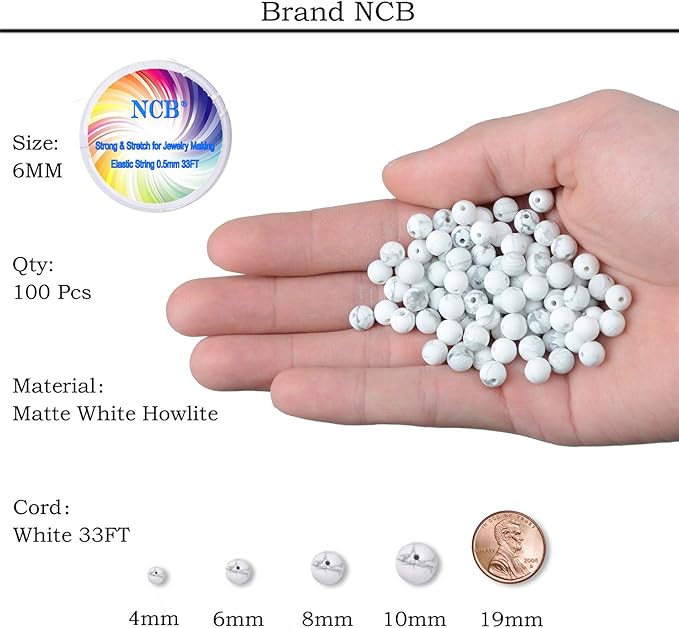 NCB Matte White Howlite Beads 100pcs 6mm Round Gemstone Beads Spacer Charm Beads Natural Stone Loose Beads for Bracelet Necklace Jewelry Making 4mm 6mm 8mm 10mm (Matte White Howlite, 6mm 100Beads)