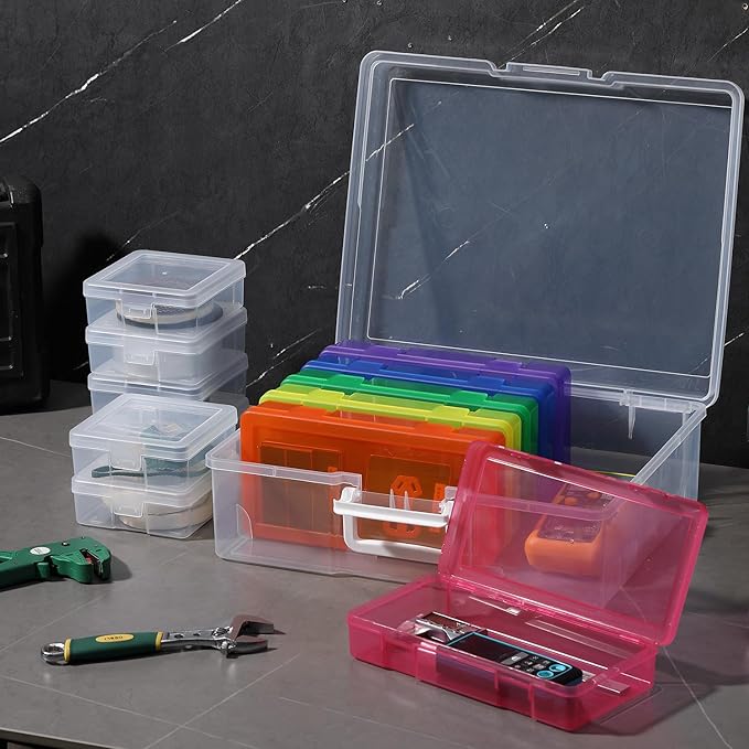 Plastic Storage Boxes & Organizers - Modern Arts & Crafts Storage with Lids - 6 Medium Color + 6 Small Clear - Stackable - 18 Items (12 Count) - 15.3"L x 12.5"W x 5.1"H