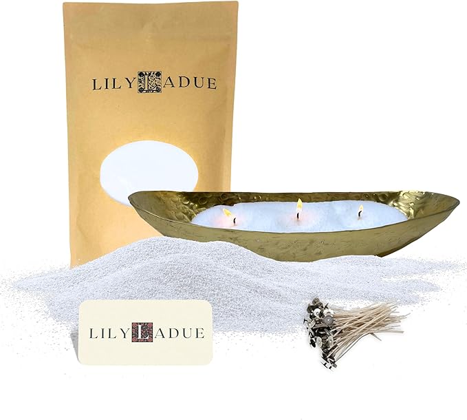 LILY LADUE 1lb/16OZ Pearled Candles Sand and Wicks with Gold Bowl - White Unscented Plant-Based Pearl Sand Wax with 24 Wicks, Gift-Ready DIY Candle Making Kit with Reusable Powder Wax Beads
