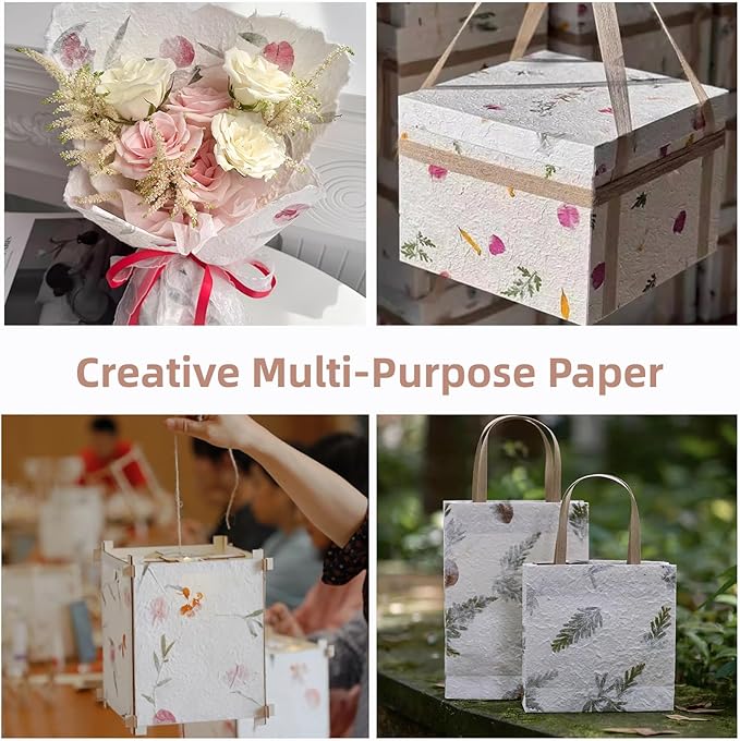 Handmade Botanical Craft Paper - 5 Sheets 15x22 Inch Art Paper for Watercolor,Wedding Invites,Scrapbooking - Vintage Textured Designs for DIY,Gift Wrapping & Cultural Projects (5)