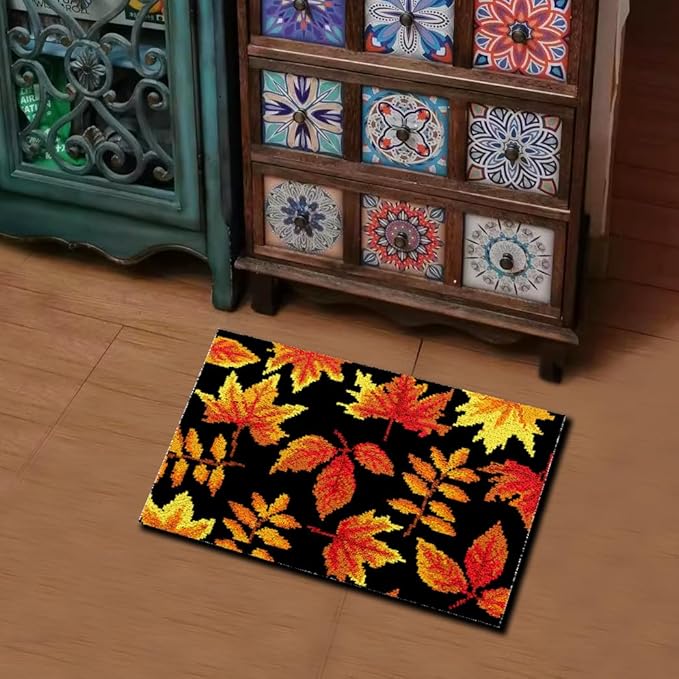 YAKOLECI Latch Hook Kits for Adults, Color Printed DIY Crafts Needlework Arts Rug Sewing Carpet for Home Decoration Festival Gift 23.6''X15.8'' (Maple Leaf), YA-003