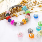 100 Pieces 14mm European Large Hole Spacer Beads Mix Color with Silver Brass Cores Assortments Charm Lampwork Beads Supplies for Necklace Bracelets Jewelry Making (Crack transparent)