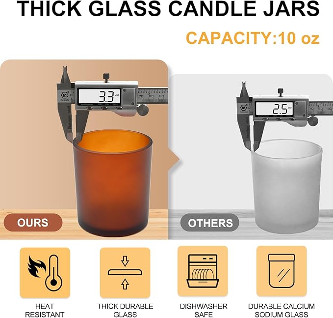 10 OZ Thick Candle Jars for Making Candles 15 Pcs, Empty Jars with Wood Lids for Candle Making, Sample Container, Frosted Brown