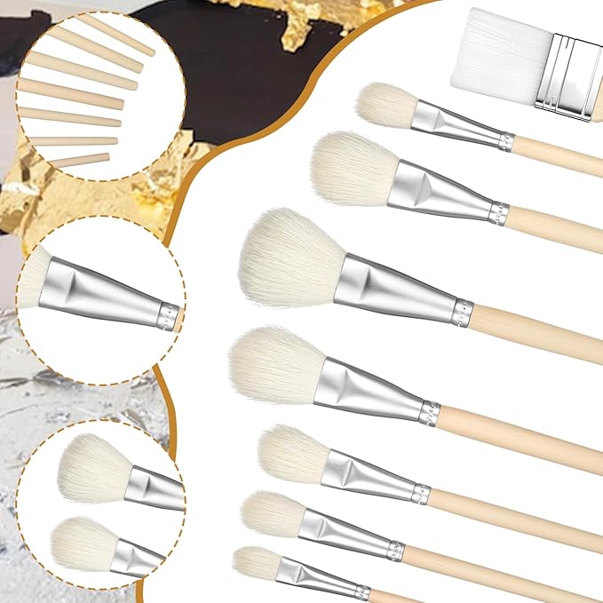 10 PCS Pottery Glaze Brushes Glazing Goat Hair Blending Brush Painting Ceramic Brushes Paintbrush Underglaze Brush Art Paintbrush Tool for Canvas Oil Pottery Canvas