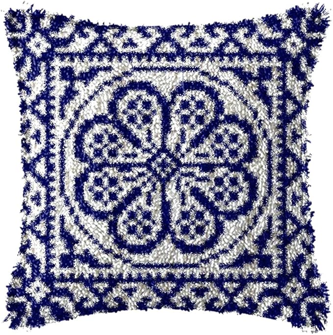 DIY Latch Hook Kits Throw Pillow Flowers Cover Rug Pattern Color Printed Canvas16X17 inch, Crochet Needlework Crafts for Kids and Adults