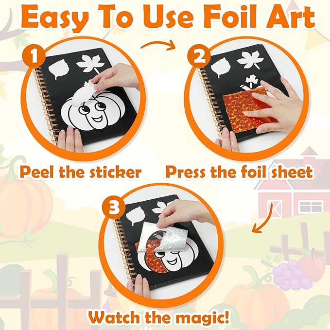 FUNNYB&G Foil Art Craft Activity for Kids - Thanksgiving Crafts Gift Bags for Kids Autumn Harvest School Party Favors Birthday Gifts Goodies Stuffers for Girls Boys 4 5 6 7 8 9 Years Old(Thanksgiving)