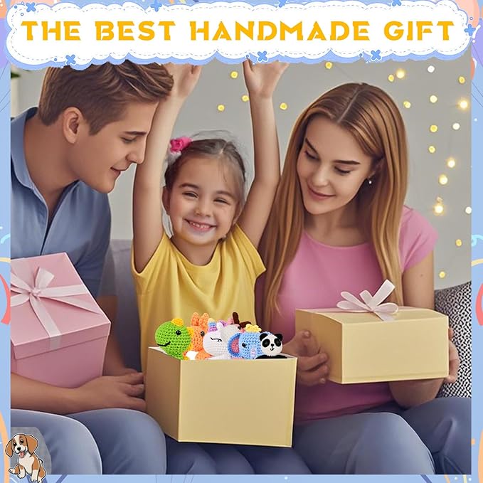 Alutaba 6Pcs Crochet Kit for Beginners, Crochet Animal Kits for Adults with Step by Step Videos Tutorials, Knitting Kit for Crochet Lovers Great Birthday Holiday Gift, DIY Keychain Pendants