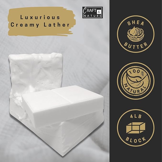 Craft & Nature 4 LB All Natural Shea Butter Moisturizing Glycerin Melt And Pour Soap Base for Soap Making