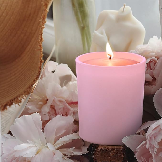 10 OZ Thick Candle Jars for Making Candles 15 Pcs, Empty Jars with Wood Lids for Candle Making, Sample Container, Matte Pink