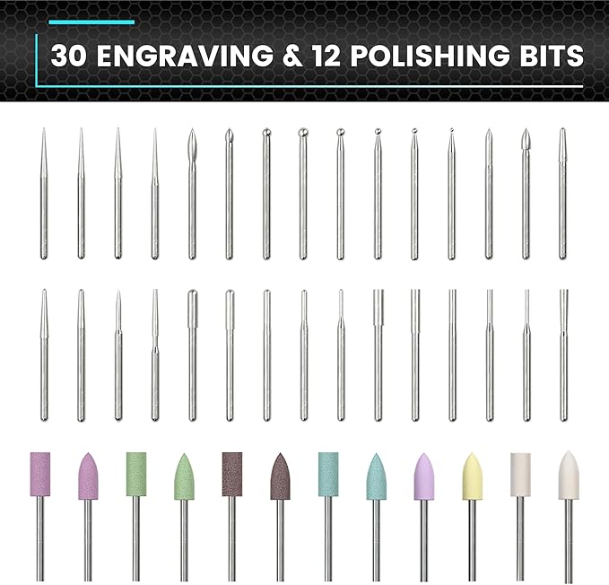 AM ARROWMAX Smart Engraving Pen, HollowCup Motor, 42 Bits with Aluminum Case, OLED, Magnetic Charge, Mini Electric Engraving Tool for Metal, Wood, Glass and Plastic (SGS MAX)