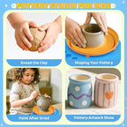 Pottery Wheel for Kids– Complete DIY Pottery Painting Kit for Ages 8-12 Beginners with 4 Air-Dry Clay Packs and Tools, Arts & Crafts Supplies Toys Birthday Gift for Boys Girls 6+ Years Old (Blue)