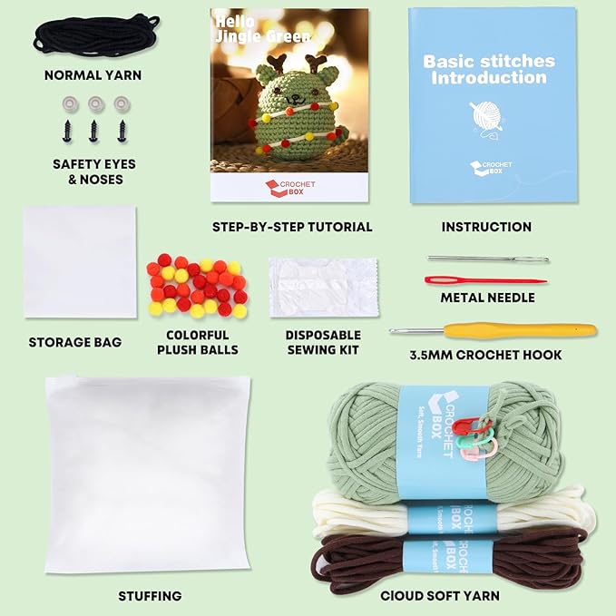 CrochetBox Christmas Crochet Kit for Beginners - Christmas Cat Starters Crochet Kit, Beginners Crocheting Kitting for Adults Teen, Gifts with Crochets Yarns, Hook, Step-by-Step Video, Instruction