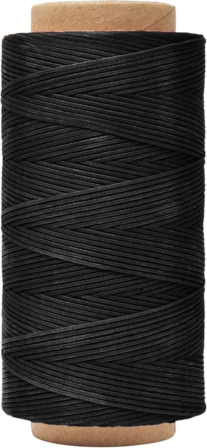 Mandala Crafts Black Flat Waxed Thread for Leather Sewing - 197 Yds 210D 1mm Polyester Leather Thread String Waxed Cord for Leatherwork, Beading, Bookbinding, Hand Stitching