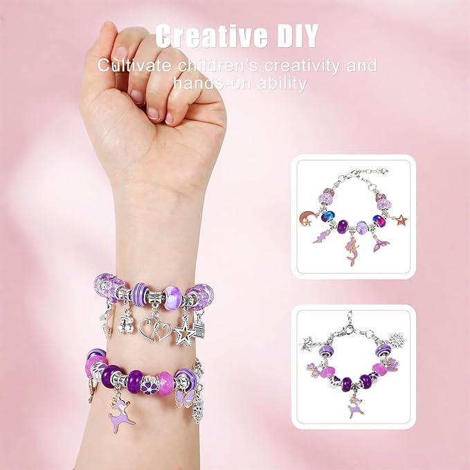Emibele Girls Charm Beads Bracelet Making Kit with Portable Jewelry Box, Jewelry Making Kit for Kids Age 5 6 7 8-12, DIY Arts Crafts Toys for Teens Girls Gift Choices on Birthday Valentines Christmas