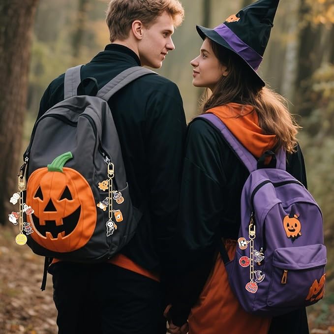 AUGSUN 189Pcs Halloween Keychain Making Kit, Charm Making Crafts 60 Halloween Charms 12 Keychain Clips Hooks 15 Extender Chains 100 Jump Ring for Crafts Accessories Holiday Gifts