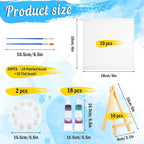 10 Pack Mini Canvas and Easel Set, 4 X 4 inch Canvas for Drawing, 18 Acrylic Paint Set with 20 Brushes & 2 Paint Trays, Art Painting Kits for Birthday Party Favors