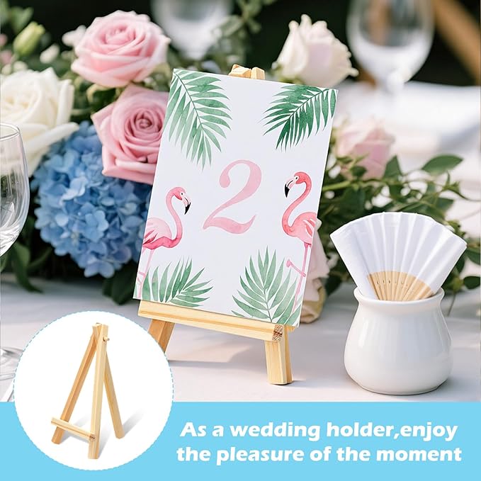 40pcs Wooden Easels Stands for Display 6 Inch Tabletop Art Display Easels Small Desktop Holder Stand Small Easel Stand for Displaying Painting Arts Crafts Canvas Drawing Wedding