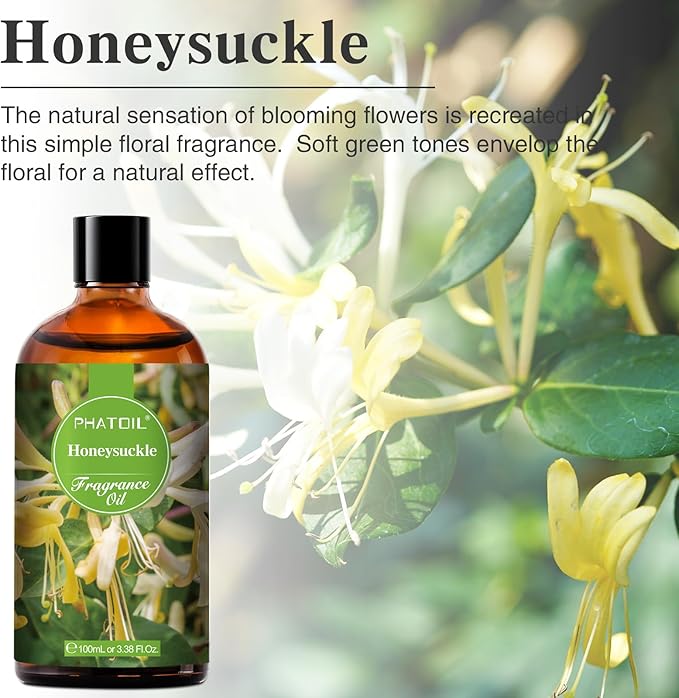 PHATOIL Honeysuckle Fragrance Oils for Aromatherapy, 3.38FL.OZ Diffuser Oils for Home, Perfect for Aromatherapy, Humidifiers, Yoga, DIY Candle and Soap Making - 100ml