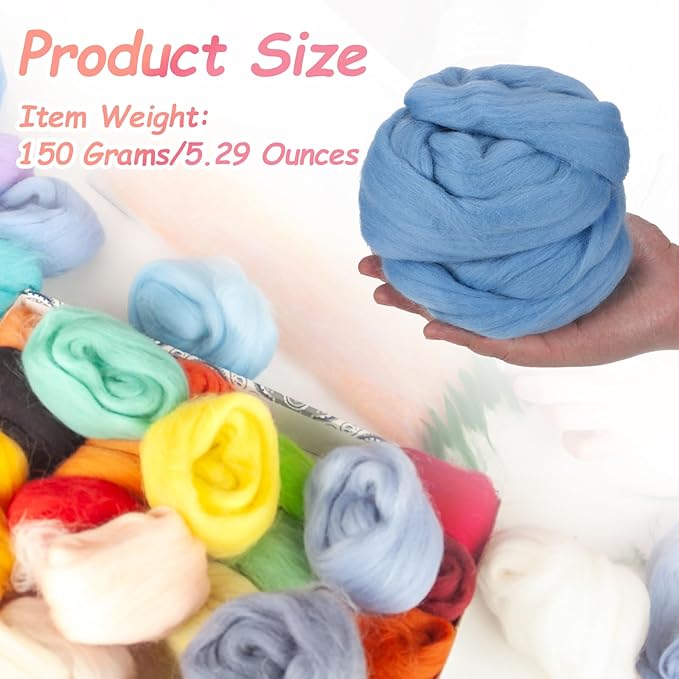 PATIKIL Wool Roving Yarn, 150G/5.3OZ Soft Felting Wool Pure Chunky Roving Yarn Bulk for Needle Felting Knitting Blanket Spinning Weaving DIY Craft, Light Blue