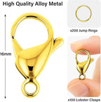 Mandala Crafts 16mm Gold Color Metal Lobster Clasps for Jewelry Making - 100 Lobster Claw Clasps with Jump Rings Jewelry Findings Kit for Necklaces Bracelets Charms Fasteners