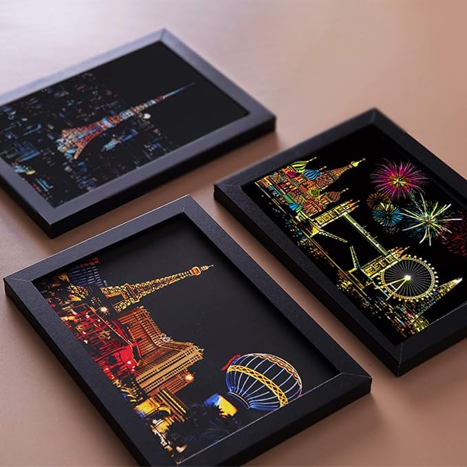 Scratch Rainbow Painting Art Postcards,Scratch & Sketch Art for Kids & Adults,Scratch Painting Creative Gift Engraving Art & Craft Set,Mini Envelope Postcard with 4 Tools,7.9''x5.5''(Modern Series)