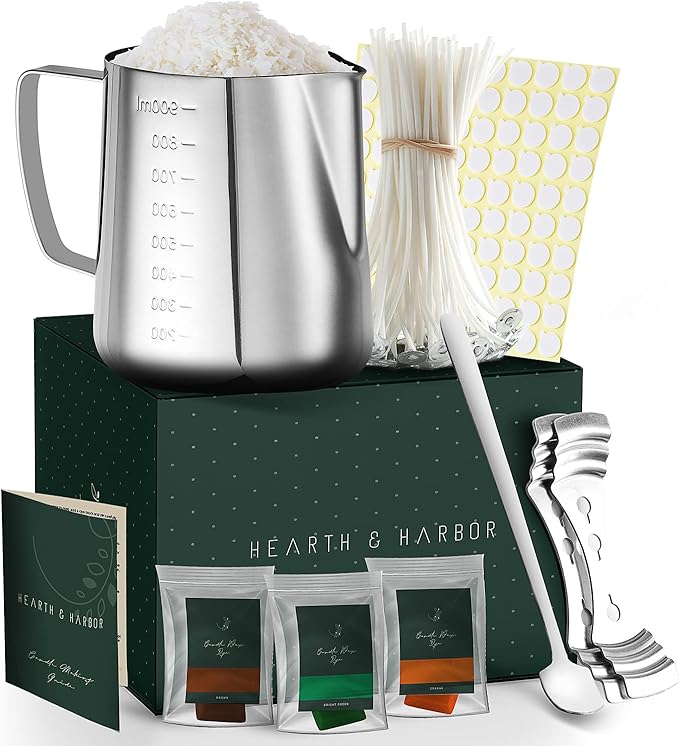 Hearth & Harbor Soy Candle Wax for Candle Making - Natural Soy Wax for Candle Making 12.4 oz Bag, Premium Soy Wax Flakes, 50 Cotton Candle Wicks, 50 Wick Stickers, & 2 Centering Devices