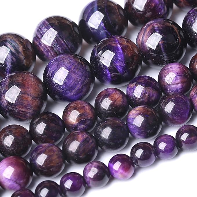 10MM Purple Tiger Eye Stone Beads Natural Gemstone Round Loose Beads for Jewelry and Bracelets Making 72pcs 2 Strands 32"