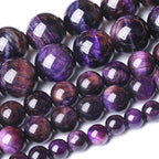10MM Purple Tiger Eye Stone Beads Natural Gemstone Round Loose Beads for Jewelry and Bracelets Making 72pcs 2 Strands 32"