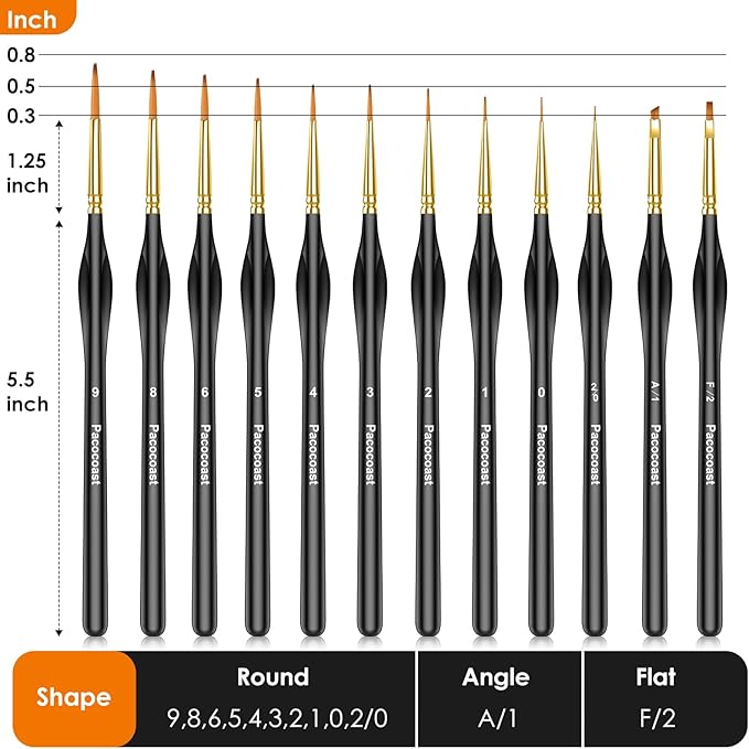 Detail Paint Brushes Set, 12PC Miniature Brushes for Fine Detailing & Art Painting, Small Tiny Paint Brush Perfect for Acrylic, Paint by Number, Craft, Models (Black)