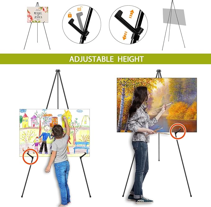 AROIC 63 "Easel Stand for Display, 10 Pack Portable Foldable Metal Easel, Easels for Signs Wedding Logos,Arts, Painting,Adjustable Floor Easels with 10 Storage Bag