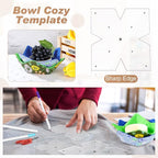 Flutesan 3 Pcs Bowl Cozy Pattern Template 8/10/12 Inch Clear Acrylic Bowl Wrap Sewing Pattern Template with 3 Pieces Water Soluble Pen Batting Quilting Cut on Fold Stencil(Point Edge)
