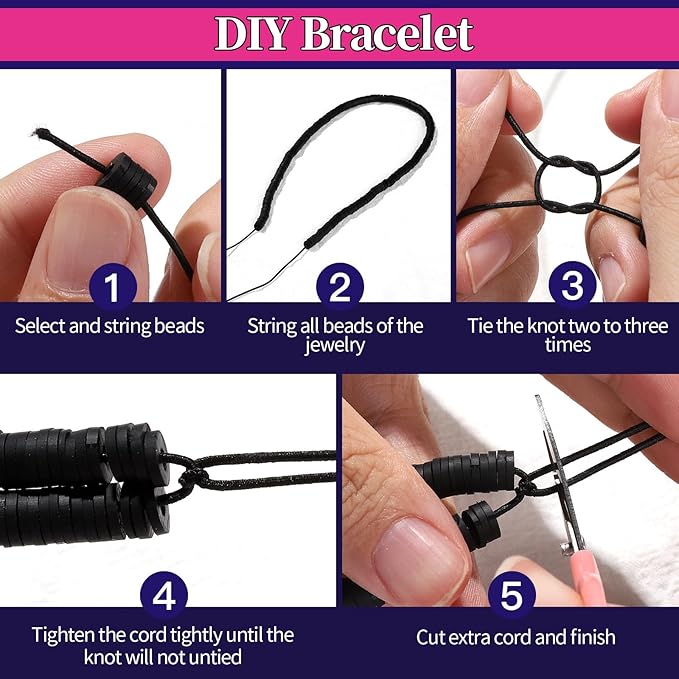 FANDAMEI 1mm Elastic String for Beading, Elastic Cord Stretchy for Bracelets Making, Stretch Bead Cord for Jewelry Making, Sturdy Thread for Bracelet Necklace Crafts Christmas DIY Elastic String Cord