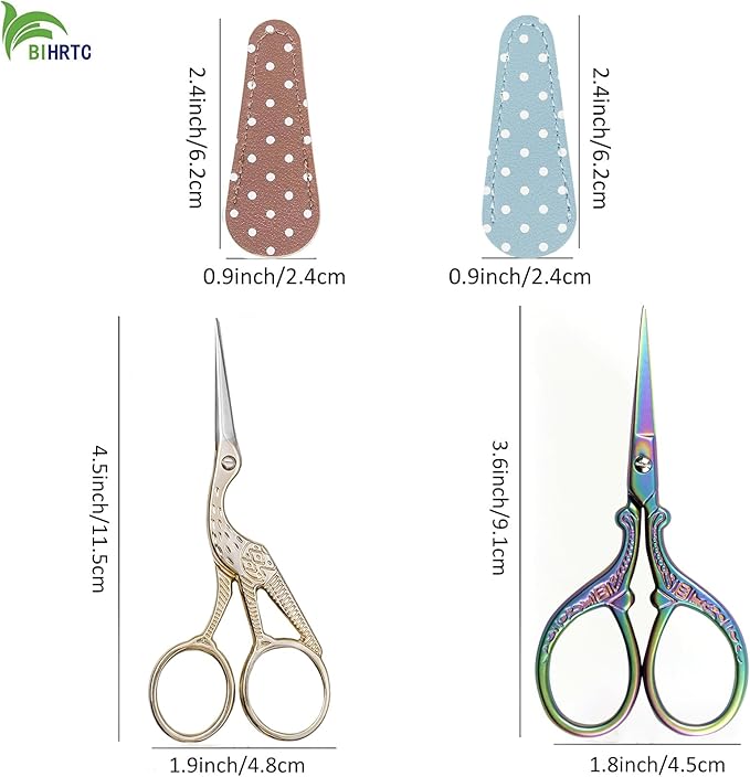 BIHRTC Stork Crane Scissors with Leather Cover Stainless Steel Scissors Bird Sewing Scissors Shears DIY Tools Dressmaker Small Scissors for Sewing Crafting Art Work Threading Needlework