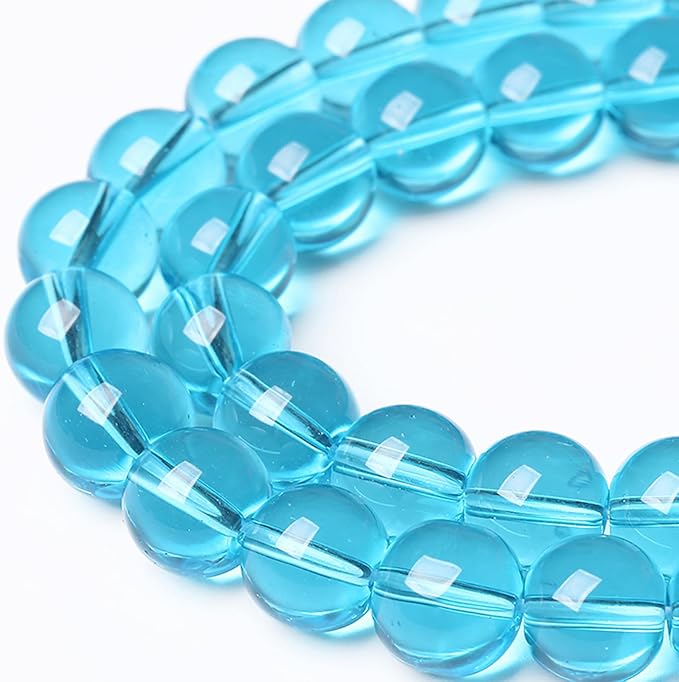 8MM Lake Blue Glass Beads Natural Gemstone Round Loose Stone Beads for Jewelry and Bracelets Making 90pcs 2 Strands 32"