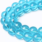8MM Lake Blue Glass Beads Natural Gemstone Round Loose Stone Beads for Jewelry and Bracelets Making 90pcs 2 Strands 32"